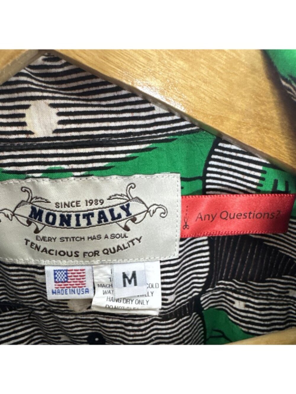 Monitaly Shirt Men M Made in USA High Life Print Camp Collar Button Up Weekend - Picture 3 of 5